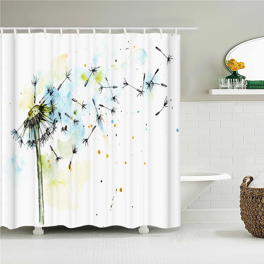 

Waterproof Shower Curtain Dandelion Printed Bath Curtain Polyester Fabric Leaves Home Bath Decor Shower Curtains With 12 Hooks