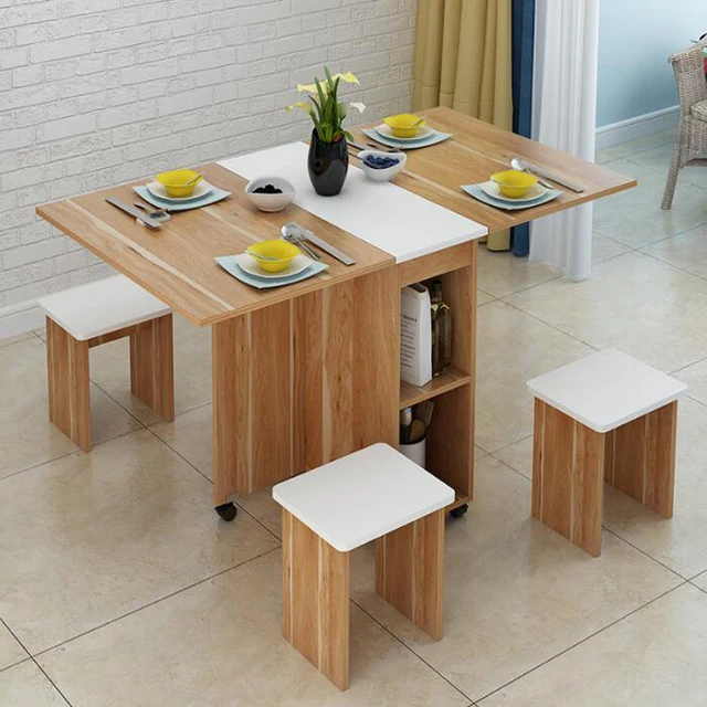 Juego de mesa plegable con 4 taburetes para el hogar, mueble de almacenamiento para la mueble retráctil para el hogar|Mesas de comedor| -
