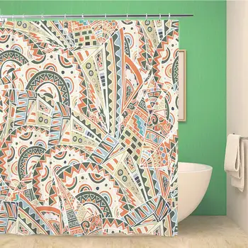 

Bathroom Shower Curtain Orange Geometric Colored Abstract Colorful Painting Boho Bright Contour 72x72 inches Waterproof Bath