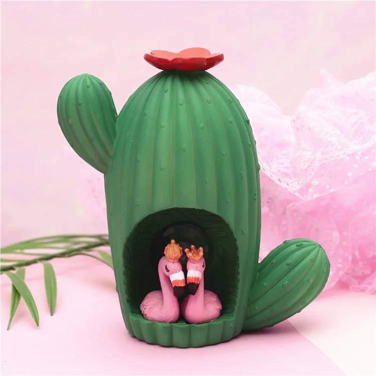 Creative Northern European-Style Cactus Small Ornaments Coin Bank Flamingo Small Night Lamp Light Included Savings Bank Students