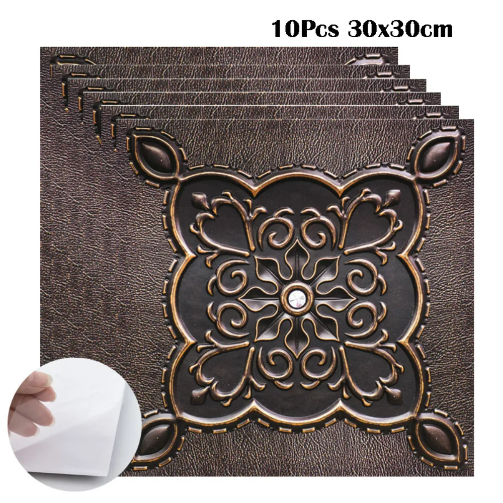 

10Pcs European Classical 3D Wall Tiles DIY Removable Self-adhesive Sticker Waterproof Kitchen Bathroom Stickers Home Decor 30x30