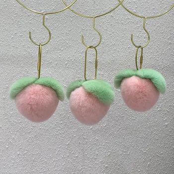 

High Quality Peach Key Chain Fur Hair Ball Keychains Pink Small Peach Plush Hanging Ornaments Bag Pendant Key Ring