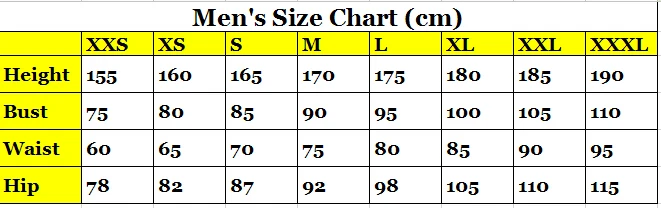 men size chart