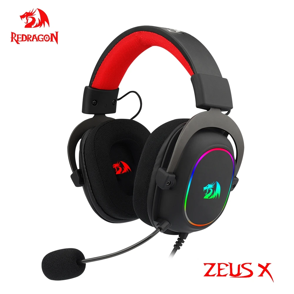 Redragon zeus x h510 rgb gaming usb fone de ouvido com cancelamento de ruído, 7.1 surround computar fone de ouvido microfone para pc ps4