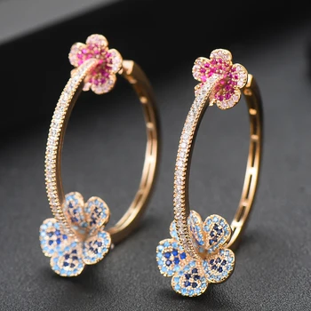 

SISCATHY 3Tone AAA Cubic Zircon Statement Big Hoop Earrings For Women Wedding DUBAI Bridal Round Circle Hoop Earrings 2019