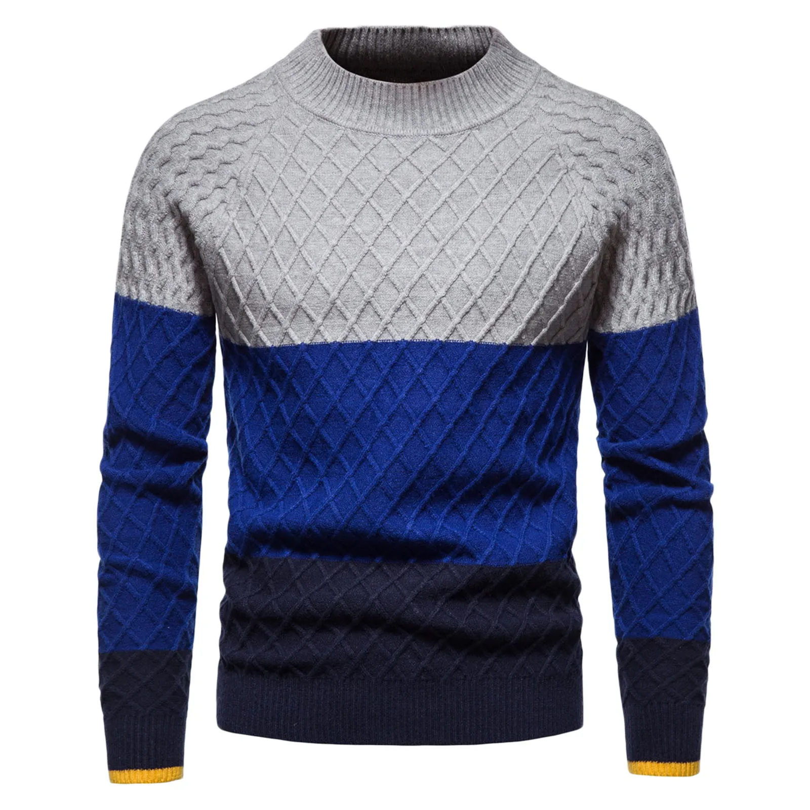 Men's Casual Sweater Autumn Winter Slim-fit Jumper Sweater O-neck Version Plaid Patchwork Knittwear Sweater Top Men's Clothing 1