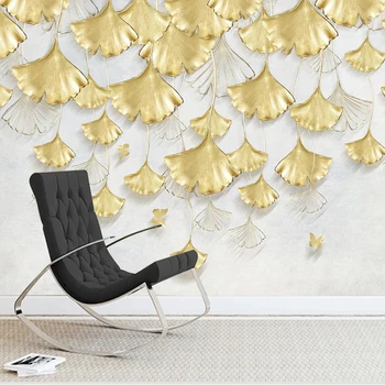 

Custom Size 3D Stereoscopic Golden Ginkgo Leaf Wall Art Mural Modern Living Room Sofa TV Background Photo Wall Paper Home Decor