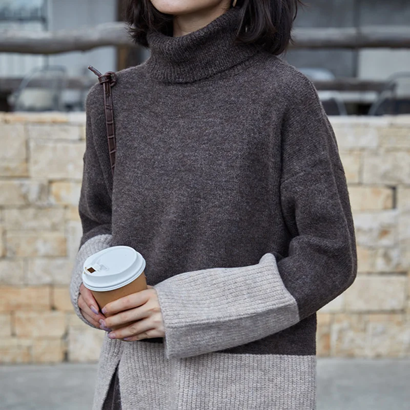 Зимний Корейский модный женский свитер, Женский пуловер с длинным рукавом и высоким воротником, вязанные свитера, рубашка, pull femme sueter mujer - Цвет: Deep Gray