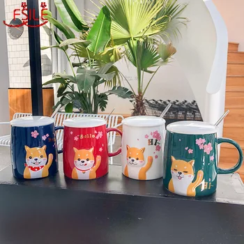 

400ml Cartoon Shiba Inu Creative Ceramic Coffee Mug Net Red Cup Business Office Tea Cup Student Drinking Gift Cup