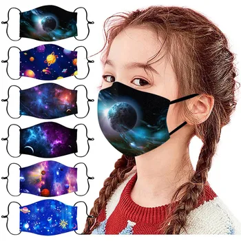 

6pc Children's Face Mask Adjustable Windproof Reusable Fabric Facial Mask Printed Kids Face Mouth Caps Washable Mascarillas#YL5