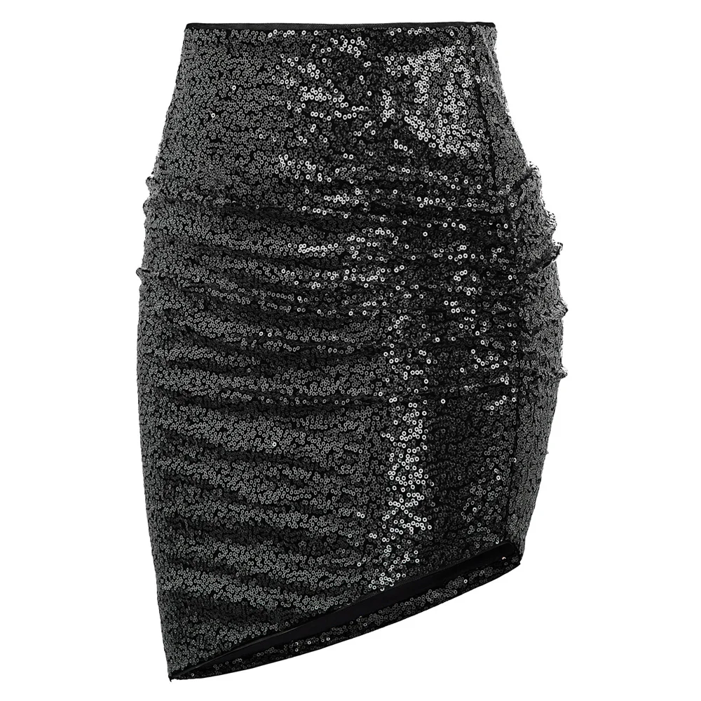 sexy skirt Women summer autumn solid color Stunning Sequined Irregular Hips-wrapped Bodycon Pencil Skirt mini short skirts lady