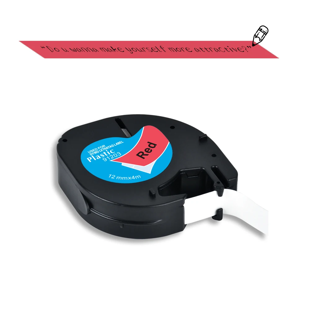 Yance-LT91203 LT 91203 91333 91223 59424 12mm 검정 빨간색 호환 DYMO LetraTag 플라스틱 테이프 DYMO 라벨 프린터 LT-100H
