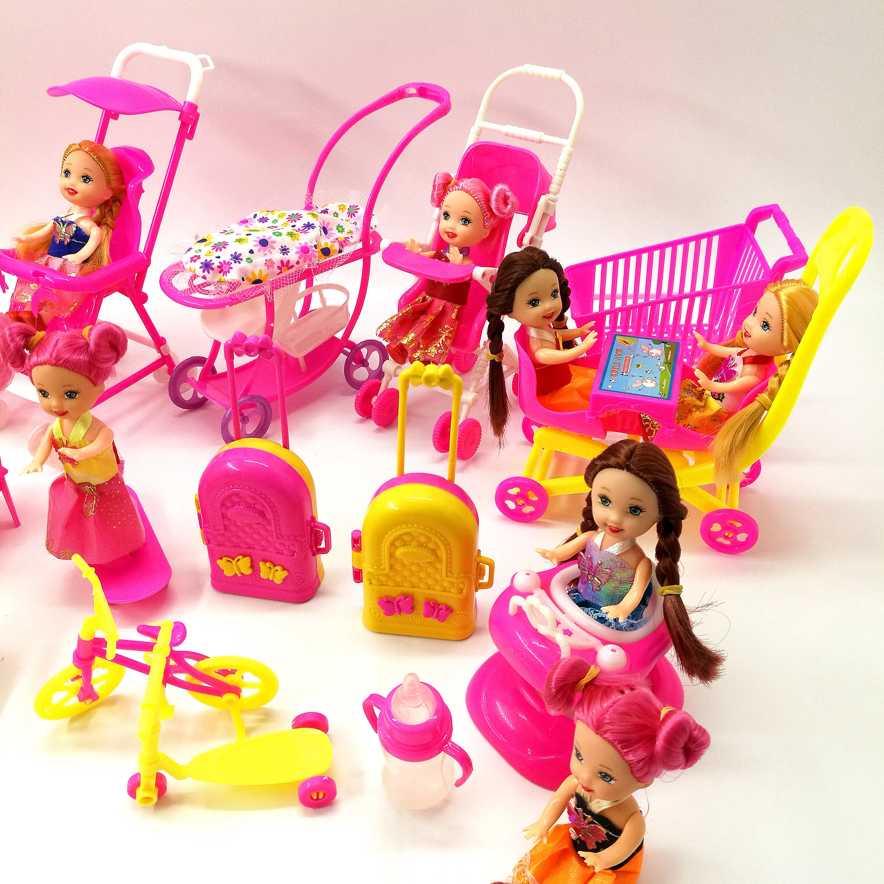 

Mix Cute Doll Furniture Pretend Play Toy Hangers Baby carriage Shoes for Barbie Doll for Kelly Dollhouse Accessories Girl Toy