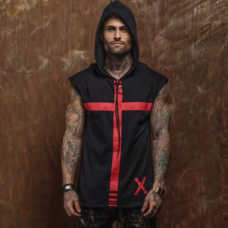 

Mens cotton Hoodie Sweatshirts sleeveless hoodies printing Gyms Fitness Bodybuilding male waistcoat Shirts Casual hoodies new