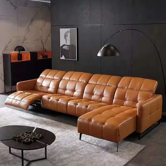 European Style Living Room Furniture Top Genuine Leather sofa L shape  258 X 170 cm electric recliner designer corner couch 2