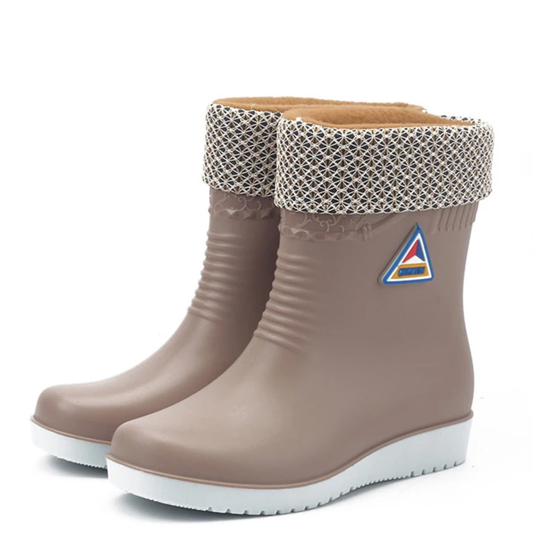 

Women Winter Short Plush Warm Rain Boots Woman Slip On PVC Waterproof Non Slip Female Boots Ladies Platform Shoes Footwear