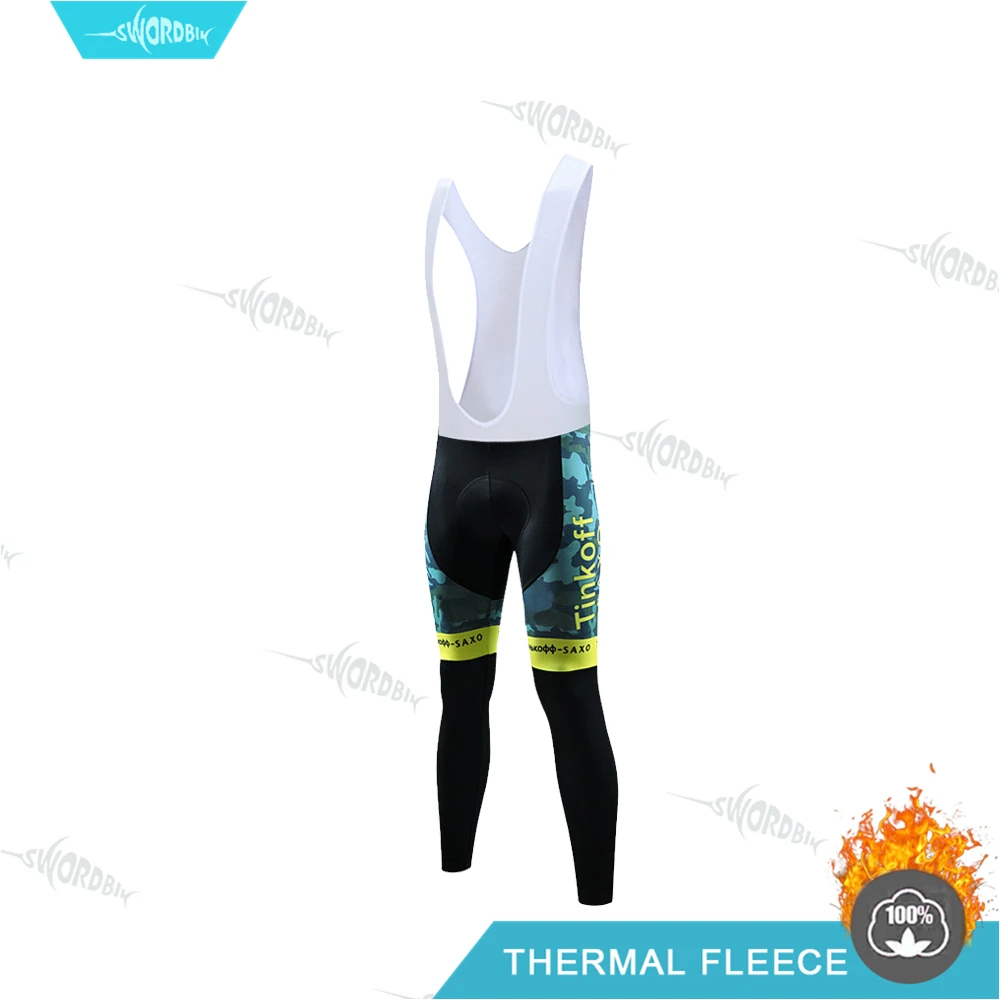 Велоспорт одежда для мужчин Pro Team Велоспорт трикотажный комплект Tinkoff Мужская зимняя одежда флуоресцентный цвет Тепловая флисовая одежда комплект с длинными рукавами MTB Uninform - Цвет: Bib Pants
