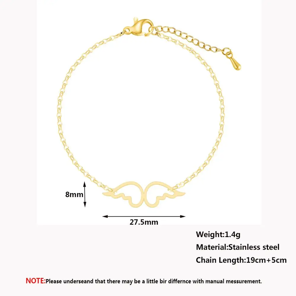 Chandler Stainless Steel Angel Wings Charm Bracelets Cute Lovely Silver Gold Rose Gold Color Chain Link Adjustable Cuff Bracelet