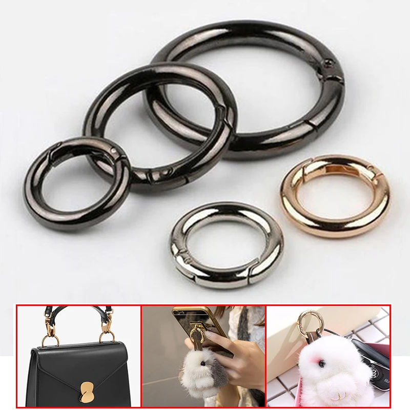 2pcs Zinc Alloy Spring Buckle Openable Circle O Ring Metal Keyring Open Loop Leather Bag Hardware Accessories Hooks 2pcs metal spring o ring buckles clips round push trigger snap hooks carabiner purses handbags buckles carabiner bag accessories