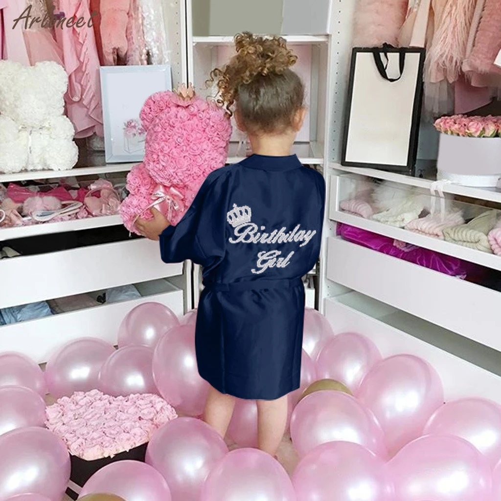 Kids Children Summer Toddler Baby Kid Solid Silk Satin Kimono Robes Bathrobe Birthday Girls Sleepwear Clothes Baby Bathrobe