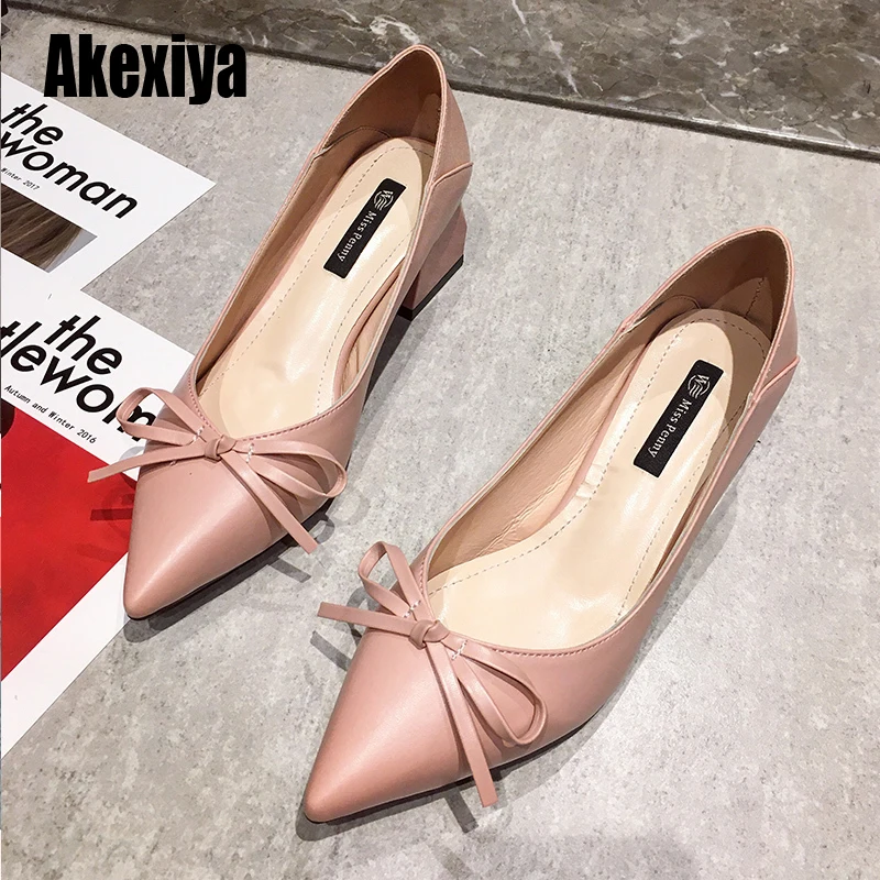 número Listo Rebaño Señoras zapatos de tacón bajo cuero para primavera zapatos puntiagudos mujer  negro alto Bow Slip on zapatos de vestir mujer señoras s234 - AliExpress