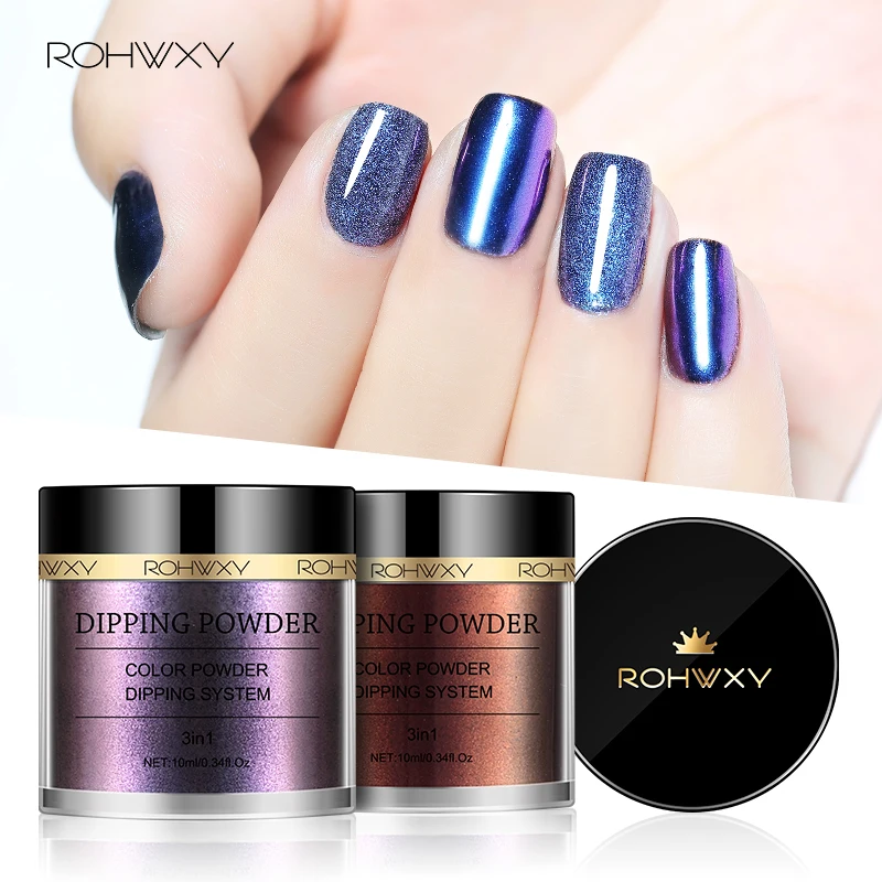 

ROHWXY 10 ML Chameleon Powder Shining Holographic Glitter Powder Mirror Effect Nail Dipping System Without Lamp Cure Natural Dry