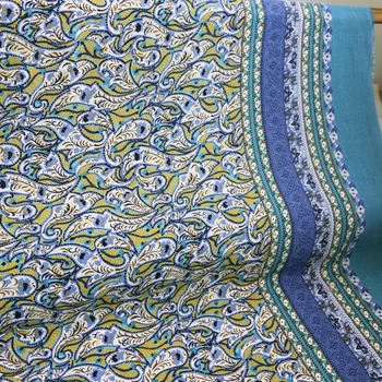 

100cm*140cm blue floral bohemian fabric for dress gown soft viscose rayon Paisley pattern