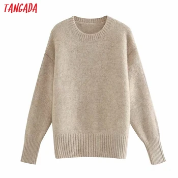 

Tangada Winter 2020 women wool sweater cashmere knitted pullover sweater round neck high quality jumper 3N2