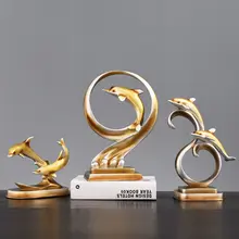 Европейские украшения из смолы с золотым дельфином для помещений, гостиной, стола, мебели, ремесла, ТВ, кабинета, офиса, настольные фигурки, украшения