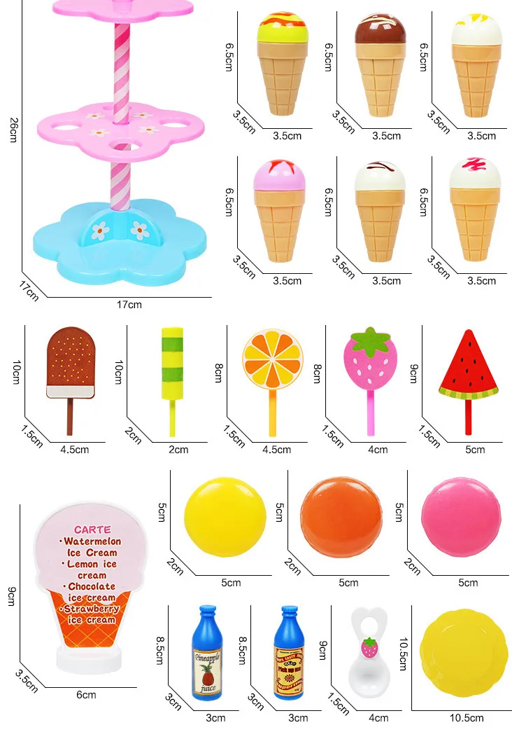 Children Play House Kitchen Tableware Model Plastic Ice Cream Dessert Cake Stand Mini Candy Packaged Combination