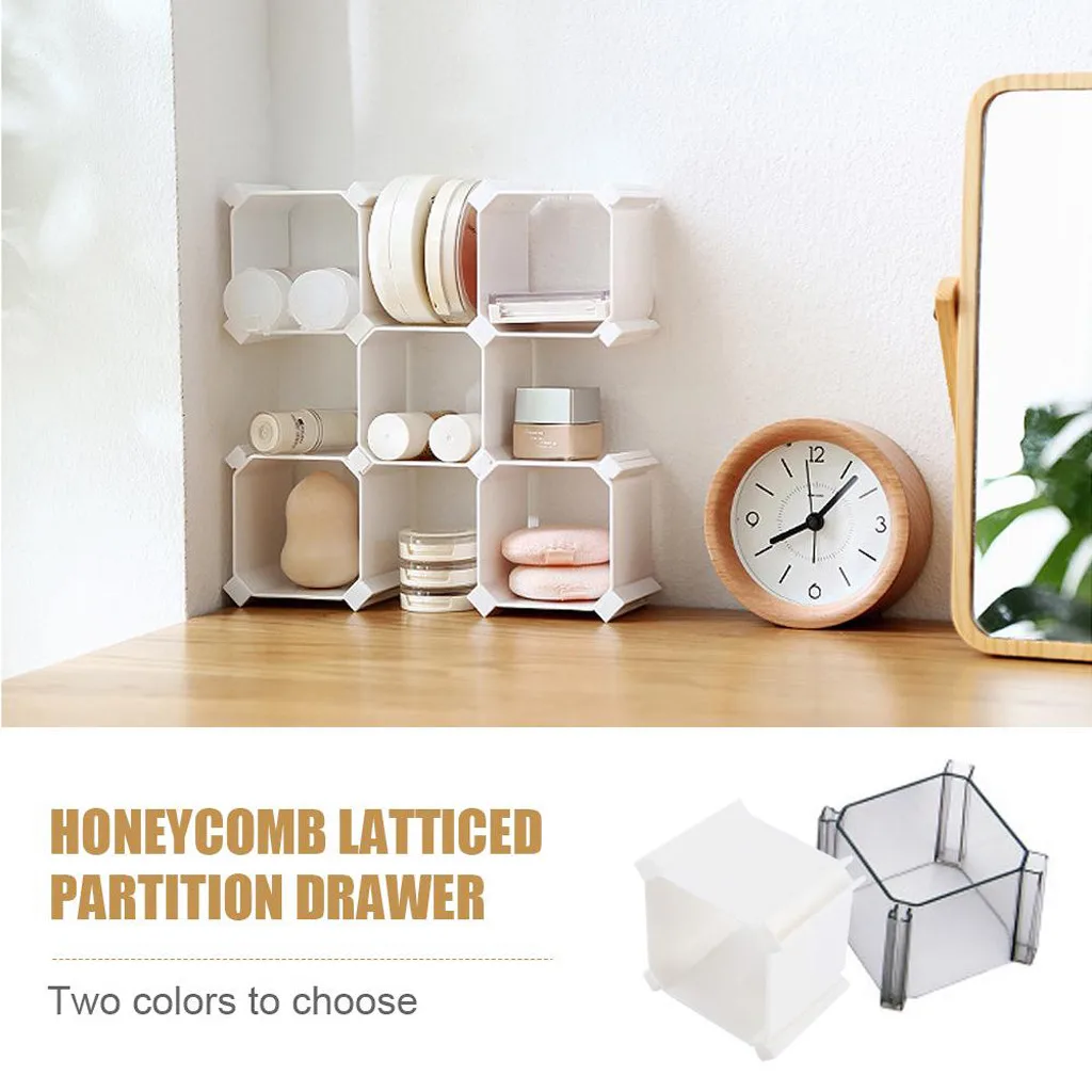 

6pc Plastic Closet Divider Cabinet Organiser Honeycomb Latticed Partition Drawer Storage Box Clear Clothes Organizer 8x8x6cm