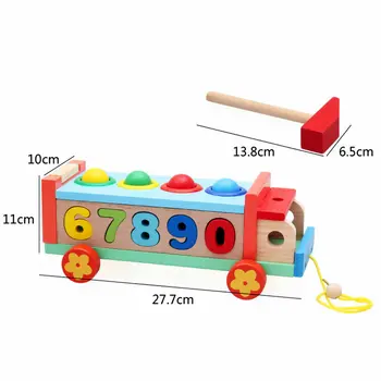 

Wood Shape Pairing Digital Cognitive Knocking Car Children's Wooden Early Learning Drawable Multifunctional Game Handcart Toys
