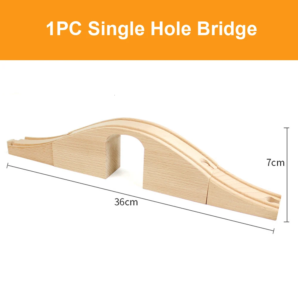 Деревянная железная дорога аксессуары для железной дороги туннель крест мост разнообразие компонент для деревянных треков железнодорожные автомобильные игрушки для детей - Цвет: single hole bridge