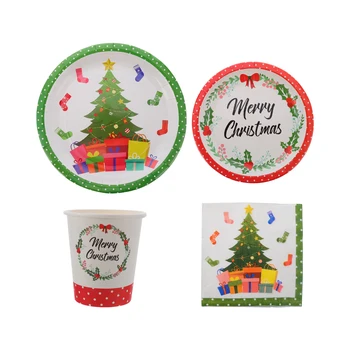 

44pcs Christmas Style Paper Tableware Disposable Service Napkin Paper Cup Festival Party Supplies
