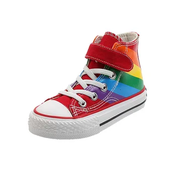 

2020 Autumn New Childrens Canvas Shoes Korean Version General Boys Girls Fashion Color Matching Hook&Loop Rainbow Sneakers 25-37