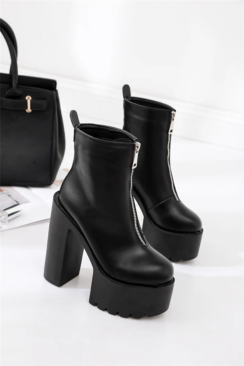 Platform 5cm Women Luxury Booties Boots Cowgirls 14cm High Thick Heels Fetish Shoes Fall Boots Leather black White Botines
