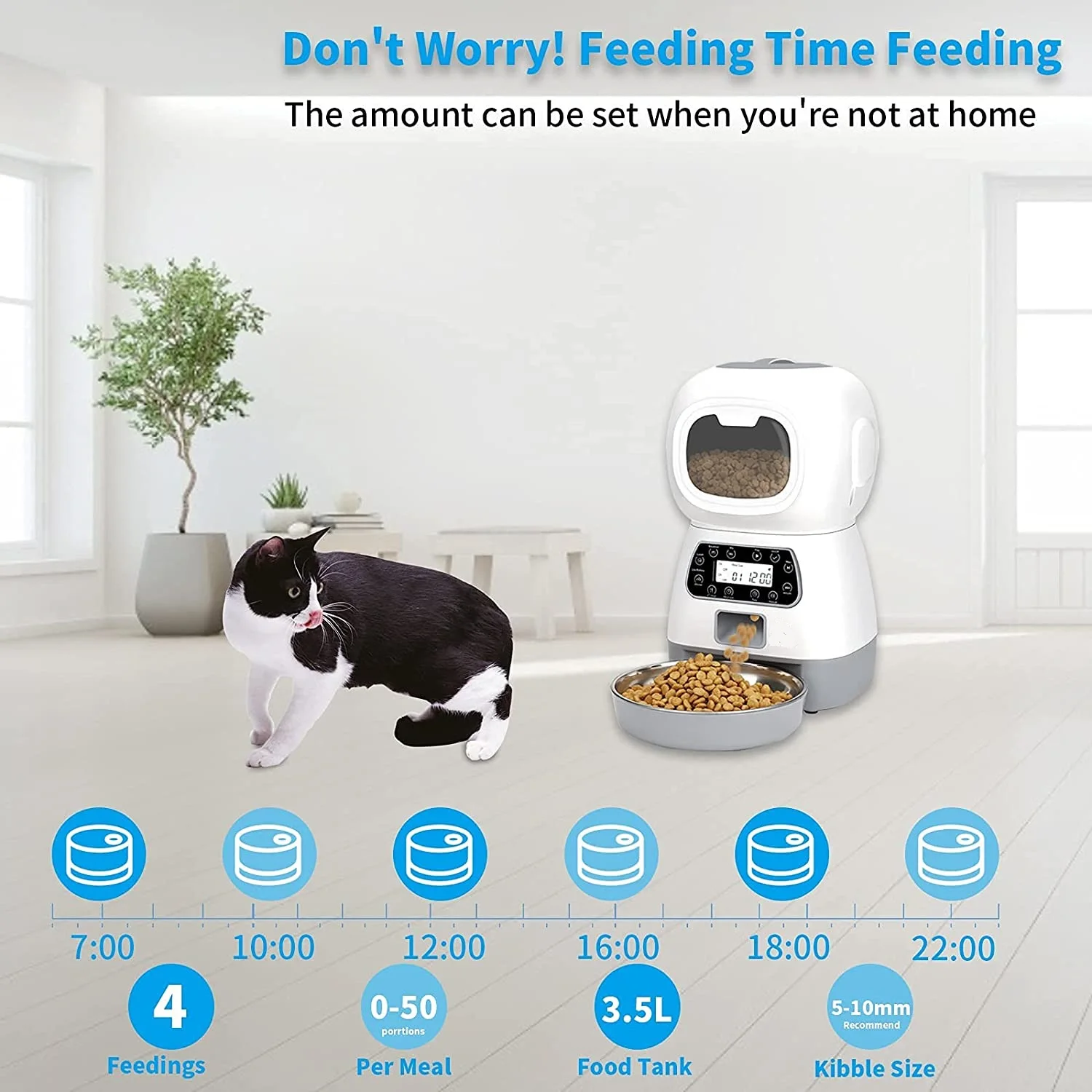 e gatos distribuidor automático do alimento do cão com controle de voz