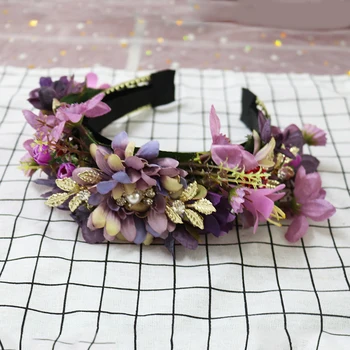 

Versatile Purple Flower Tiaras Baroque Queen Crown Headband Hairband Women Wedding Hair Accessories Jewelry Party Christmas Gift