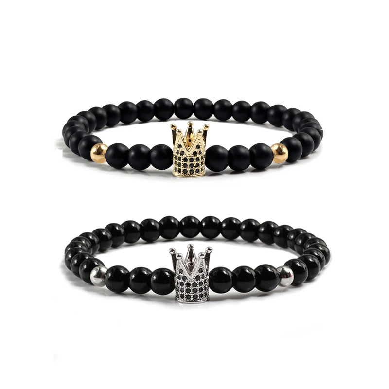 

High quality Natural stone bracelets Crown Men's bracelets Beads Bracelet For Women Men Fashion Simple Pulse Bangles Jewelry
