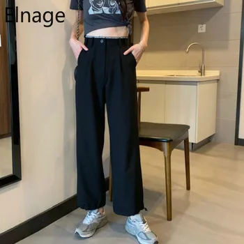 

Black Wide Leg Pants Women High Waist Spring Summer New Casual Loose Straight Trousers Slim Pantalones De Mujer Streetwear 5A973