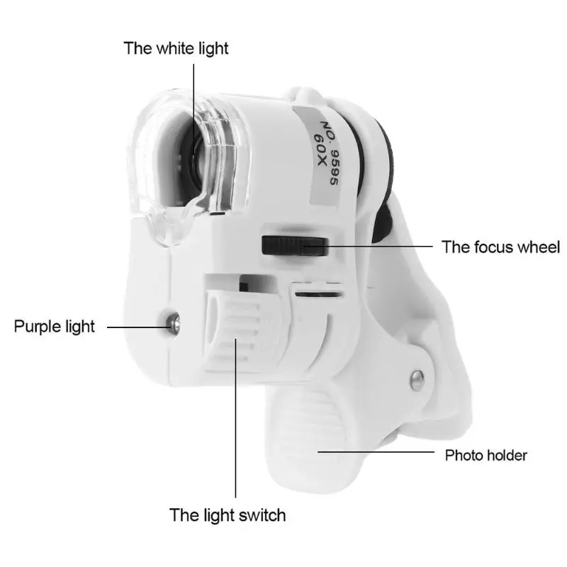 Универсальный 60X мобильный телефон Макрос микроскопа объектив зум Микро камера клип с светодиодный свет зум Микро камера клип объектив дропшиппинг