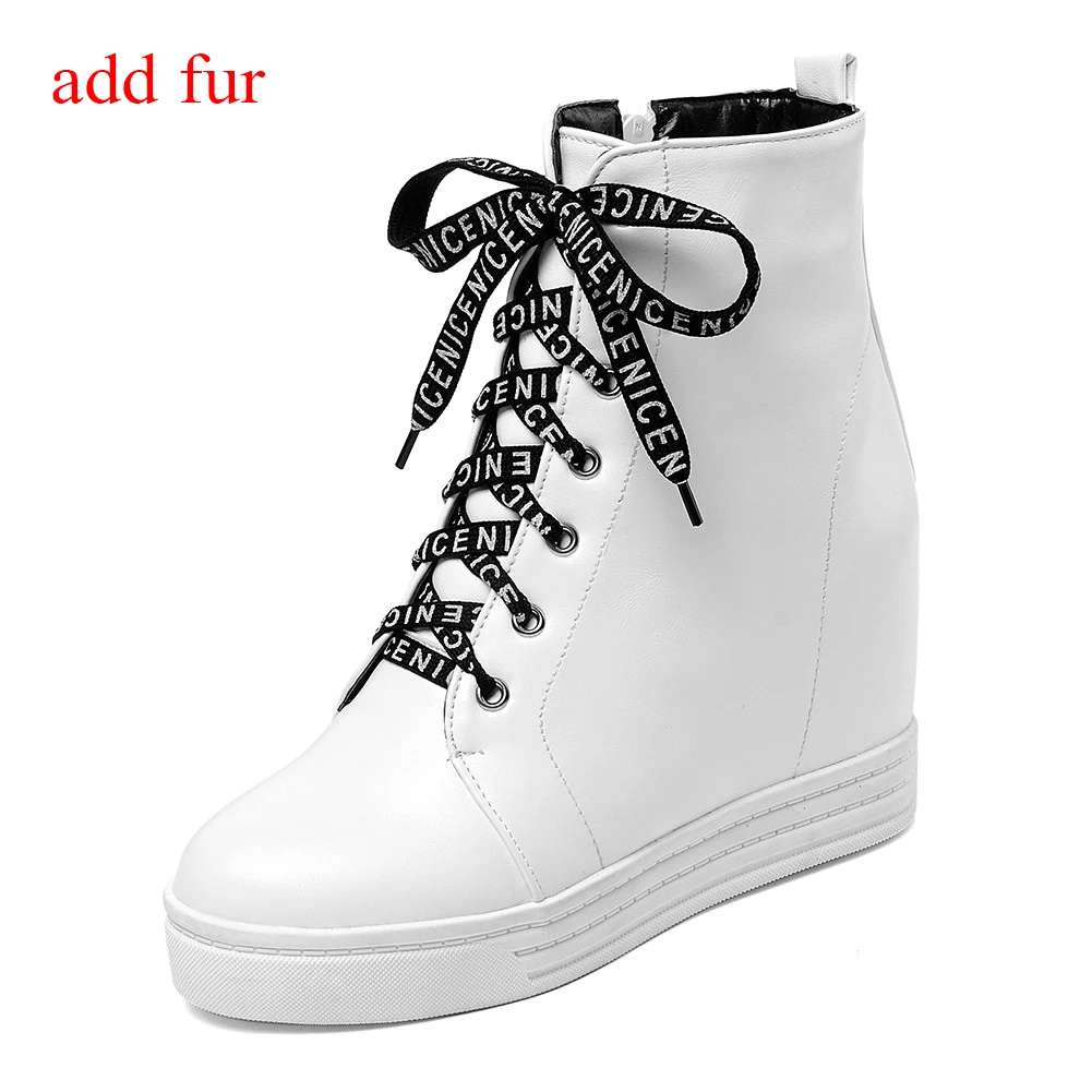 Г. Женская модная осенне-зимняя обувь больших размеров 43 Женские Ботинки Ботильоны на платформе и высоком каблуке Женская обувь - Цвет: white add fur