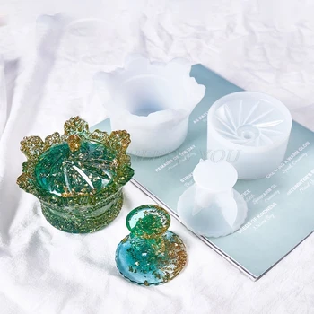 

Crystal Epoxy Resin Mold Crown Storage Box Organizer Casting Silicone Mould DIY Crafts Container Making Tools Drop Shipping