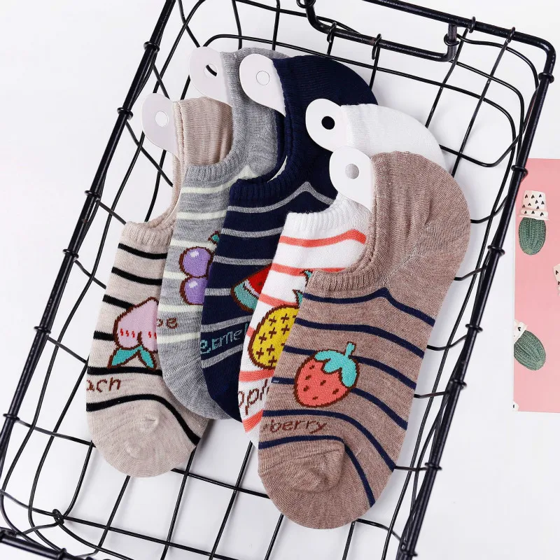 Fast Shipping 2020 5 Pairs Slipper Invisible Striped Women's Short Socks Cotton No Show Socks For Women