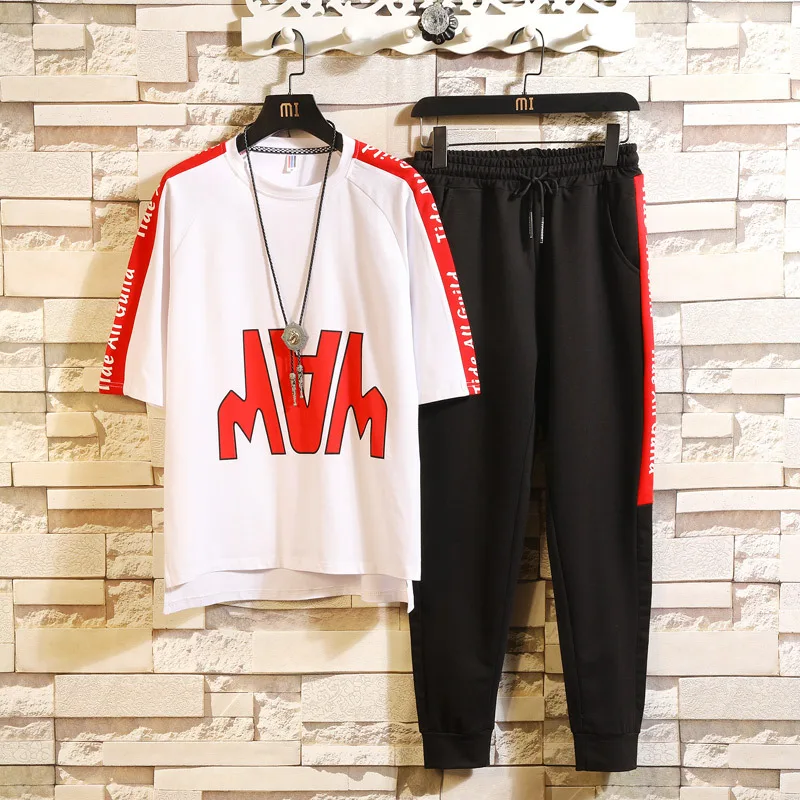 

Summer Two-Piece Set MEN'S Short-sleeved T-shirt Korean-style Trend Casual Shorts a Set of Clothes MEN'S Wear Short Sleeves Capr