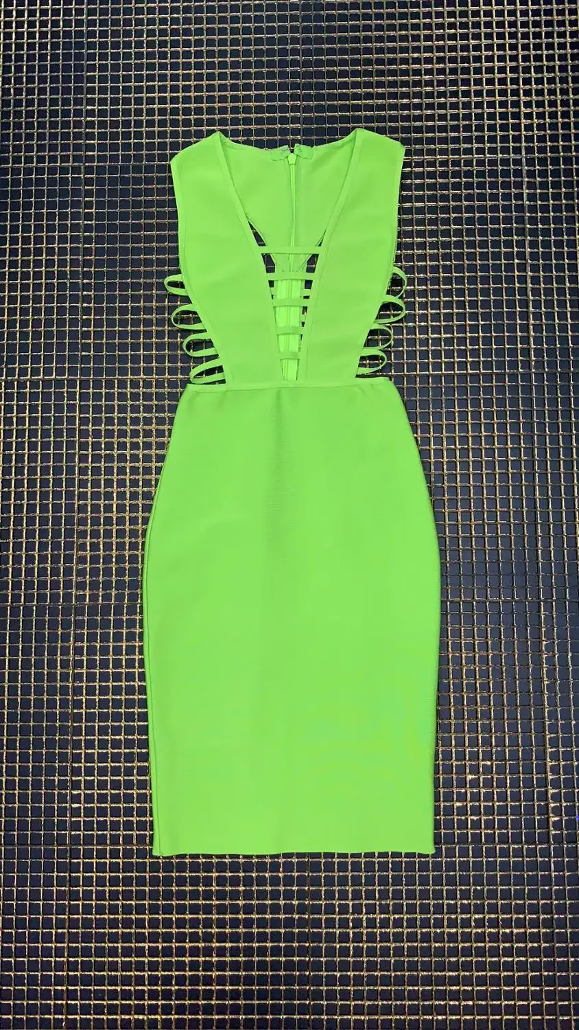 Vestidos женское сексуальное дизайнерское плотное из вискозы неоновое зеленое Бандажное платье знаменитостей длиной до колен Вечерние платья