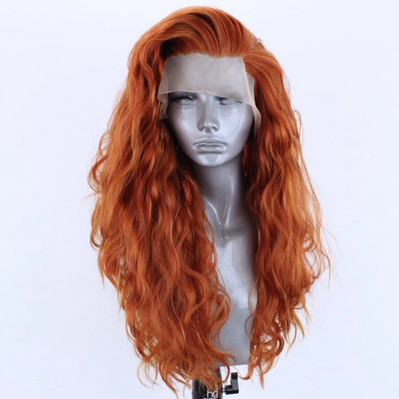 Synthetic Lace Front Wig Ginger Orange Wigs For Women Heat Resistant Fiber Hair Long Wavy Lace Front Wigs Cosplay synthetic hair wigs