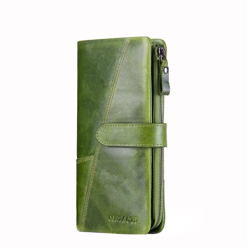 Женский кошелек на застежке из натуральной кожи corium, женский длинный кошелек для отдыха, три сложения, двойная молния, сумка для денег для девушек или девушек - Цвет: Зеленый