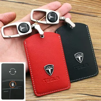 

Model3 Leather Key Card Holder Protector Cover Key Chain For Tesla Model 3 Card Holder Key Case Black Key Ring Bag Chain Clip