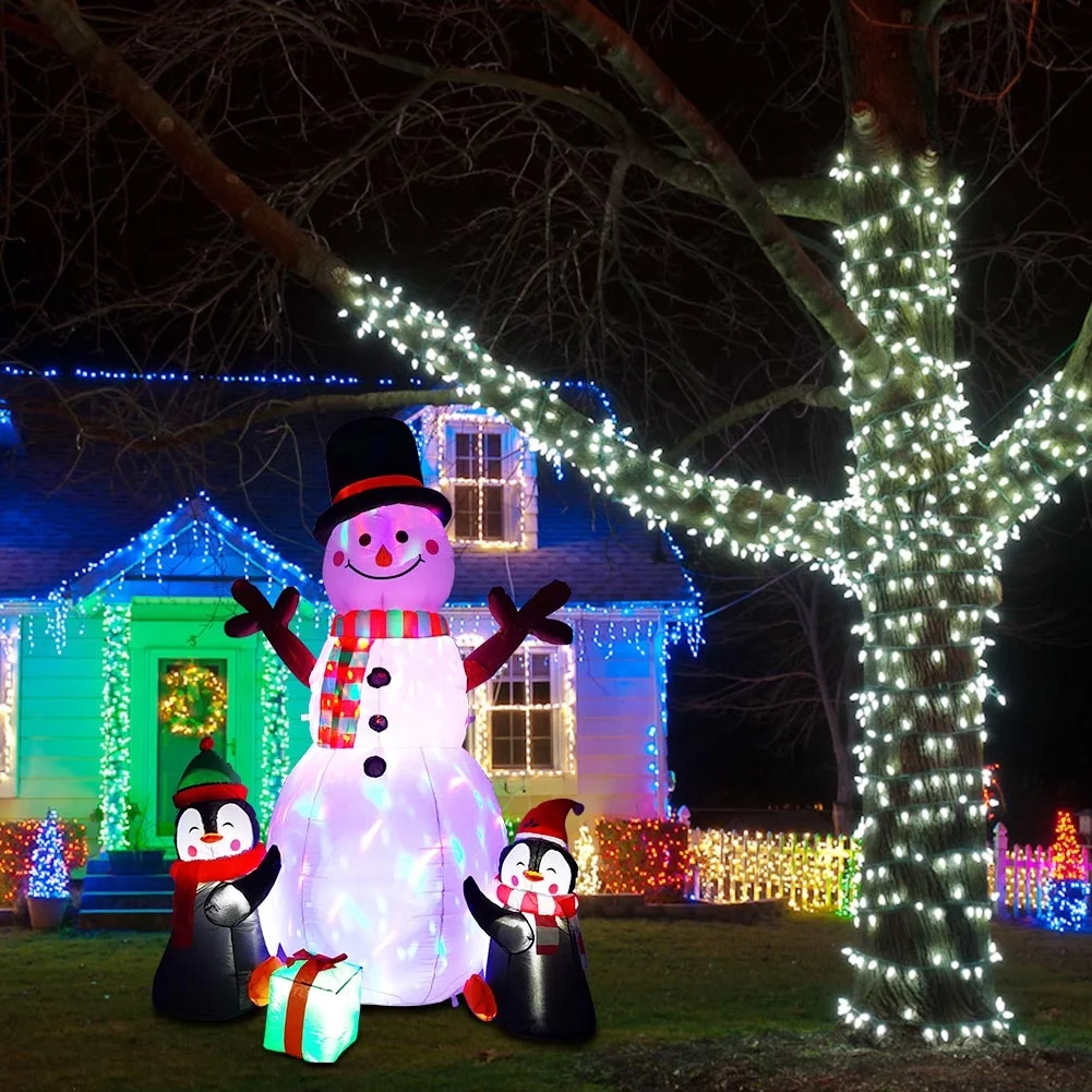 6ft Height Christmas Inflatable Snowman and Penguins with Colorful 